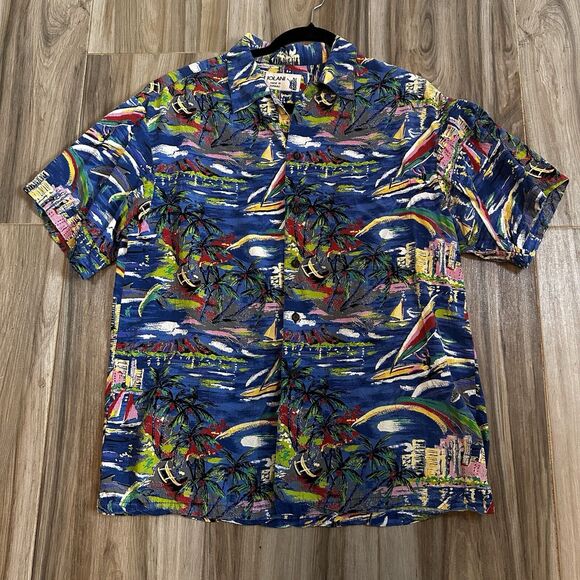 VTG Iolani Hawaiian Camp Shirt Mens Medium* Dolphins Button Up USA Made‎ Travel - Picture 1 of 6